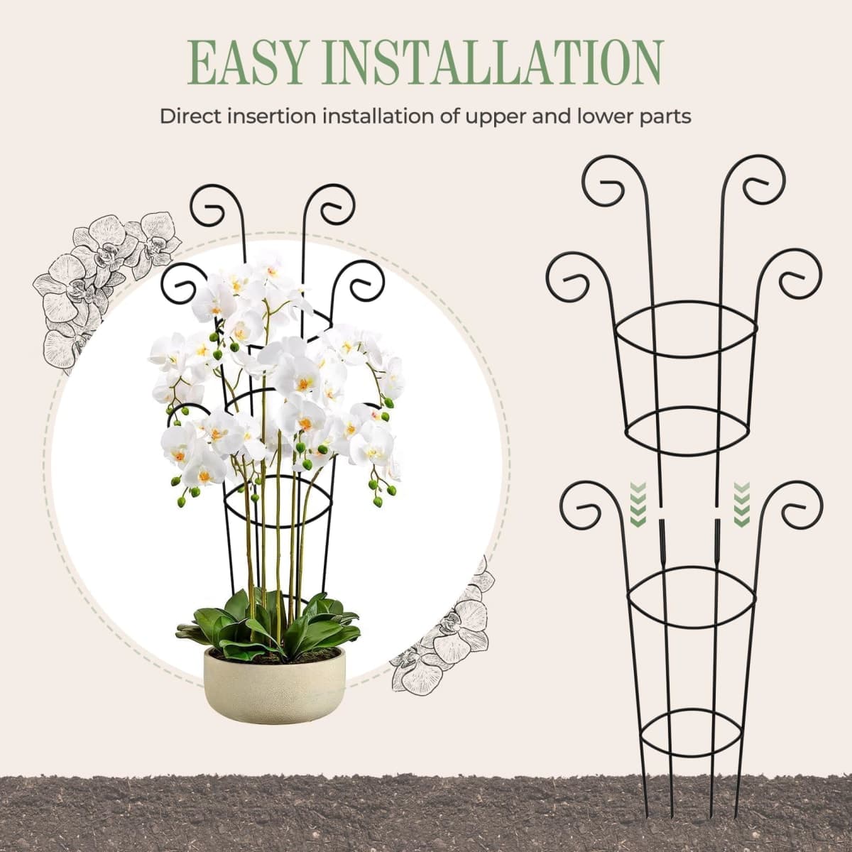 QIAOKAIYAN Mini Garden Trellis for Potted Plants, Black Metal Semicircular Climbing Plant Support, 4 Pack thumbnail 5