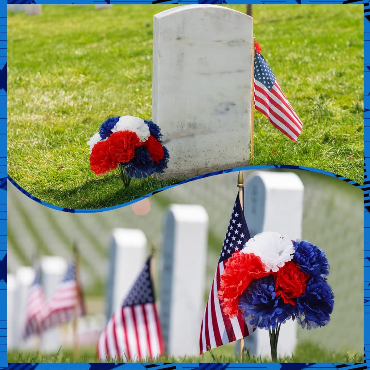 Thiccywoov 180 Pcs Memorial Day Silk Carnation Flower Carnations Artificial Flowers with 6 Inch Stem Red Blue White Fake Carnations 3 Inch Diameter for Cemetery Wreaths DIY Crafts Wedding Decoration thumbnail 5