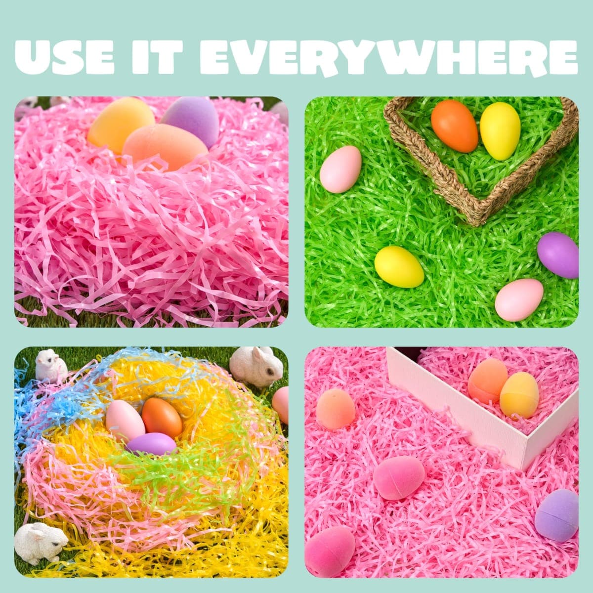 JOYIN 32 Oz Multicolor Easter Grass, Recyclable Grass Shred Pastel 4 Colors for Easter Egg Hunt,DIY Gift Wrapping, Stuffer Party Supplies(Pink, Yellow, Sky Blue, Green) thumbnail 4