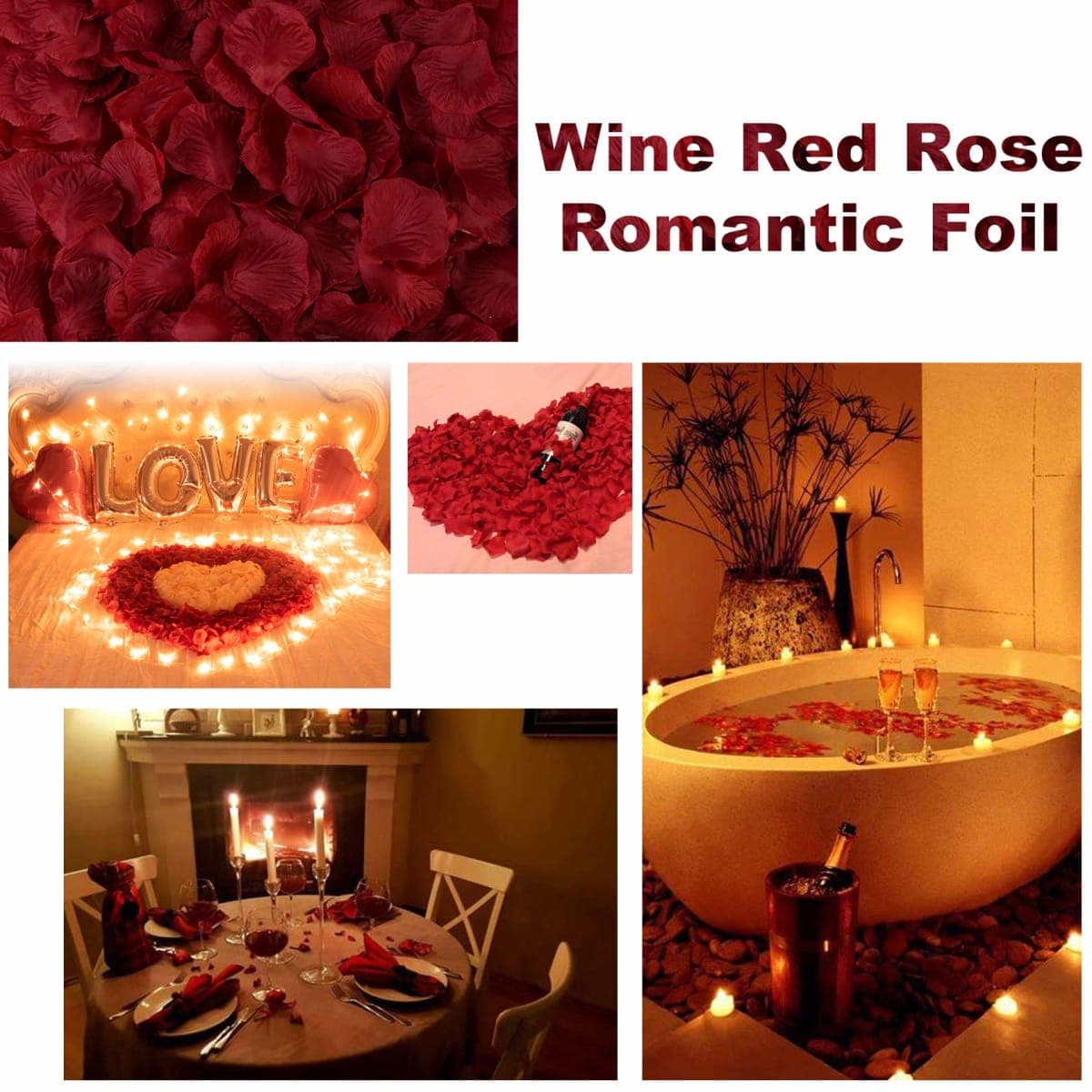 AWCCXMYM 1000PCS Wine Red Fake Rose Petals for Romantic Night Romantic Festive Atmosphere Creation for Marriage Proposa Wedding Decoration Party Activities thumbnail 2