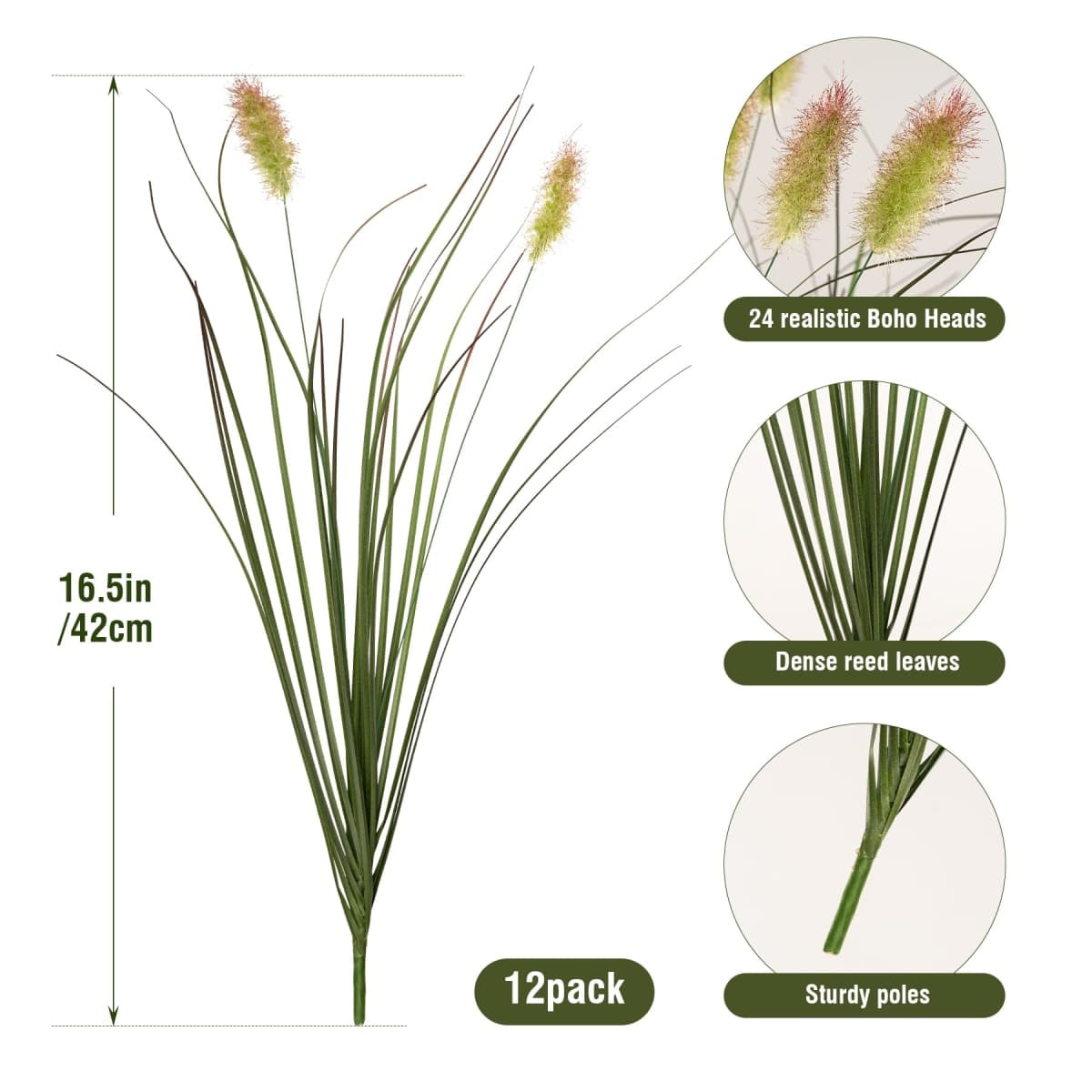 Ttranewsoo Artificial Grass, Fake Grass, Artificial Shrubs, Wheatgrass Cattails Fake Grass Decorations, Artificial Plants, Ornamental Grass, Outdoor Fake Grass, Green Leafy Decorations (12PCS) thumbnail 2