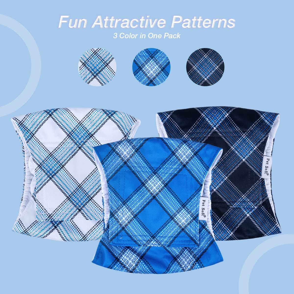 Pet Soft Dog Belly Bands - Washable Male Dog Diapers Belly Band for Male Dogs, Reusable Male Dog Belly Wraps 3pack for Doggy Puppy(Blue Plaid, XL) thumbnail 5