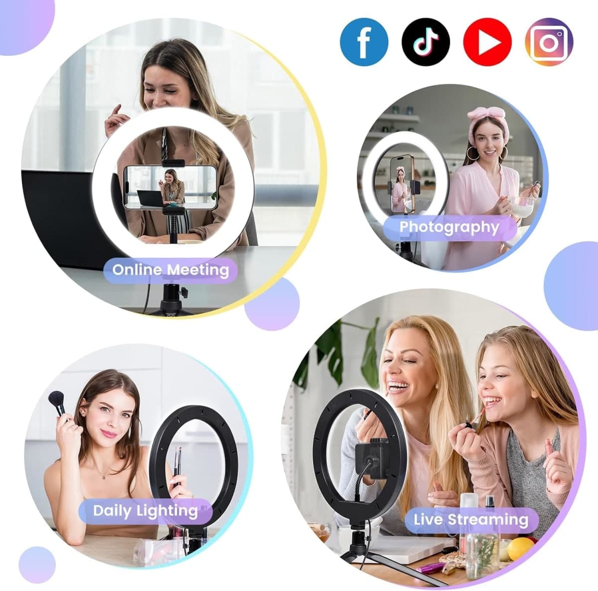 RYUNVOVO Selfie Ring Light 10" with Tripod Stand and Phone Holder, LED Ring Light for Desk with 3 Light Modes & 11 Brightness Level for Selfie, YouTube, Makeup, Live Streaming, TIKTOK thumbnail 3