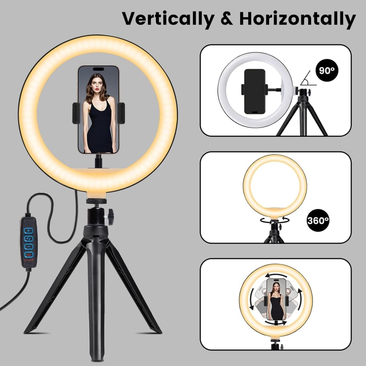 RYUNVOVO Selfie Ring Light 10" with Tripod Stand and Phone Holder, LED Ring Light for Desk with 3 Light Modes & 11 Brightness Level for Selfie, YouTube, Makeup, Live Streaming, TIKTOK thumbnail 5