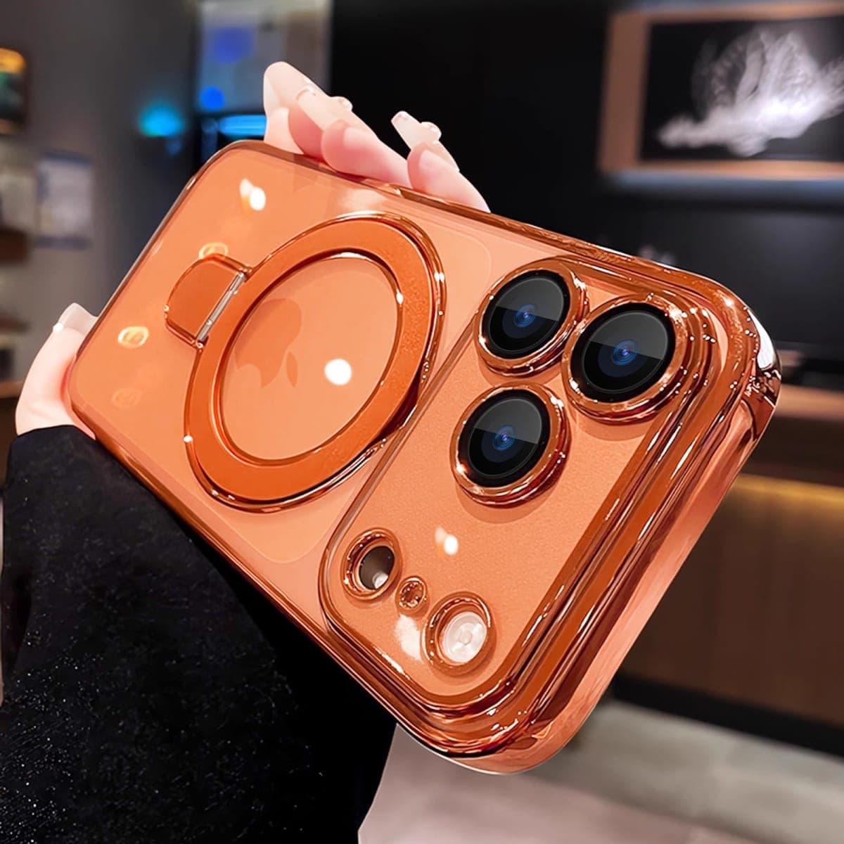 JBJZYZZ Magnetic for iPhone 17 Pro Max Case Clear,Invisible Ring Stand,Built-in Camera Lens Protector, Compatible with MagSafe,Shockproof Case for 17 ProMax,Orange thumbnail 2