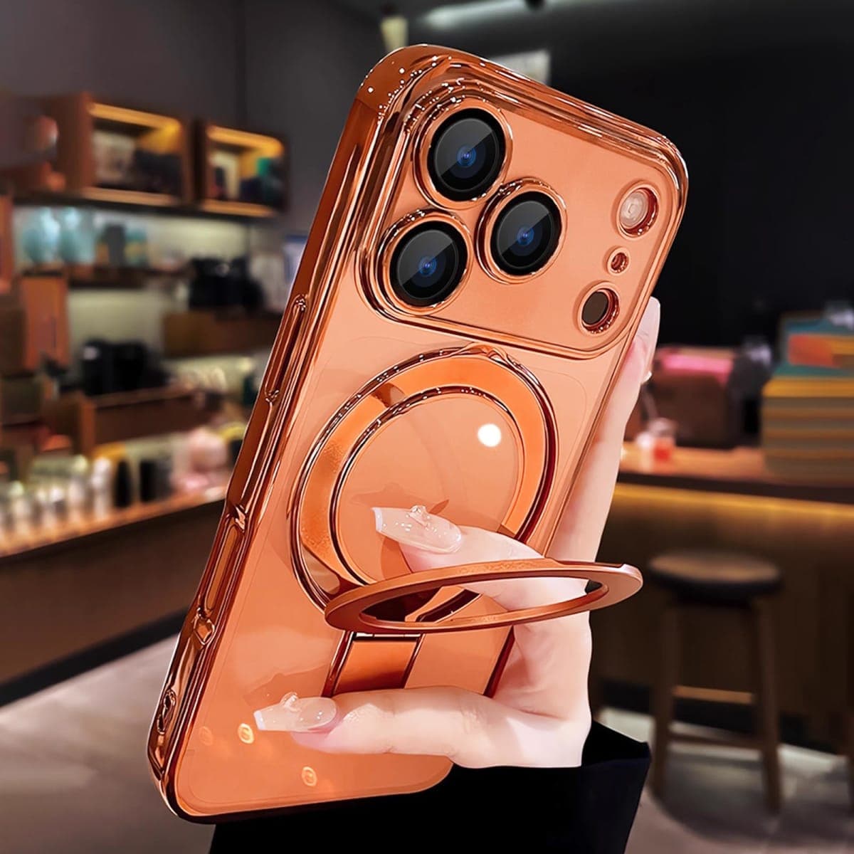 JBJZYZZ Magnetic for iPhone 17 Pro Max Case Clear,Invisible Ring Stand,Built-in Camera Lens Protector, Compatible with MagSafe,Shockproof Case for 17 ProMax,Orange thumbnail 3