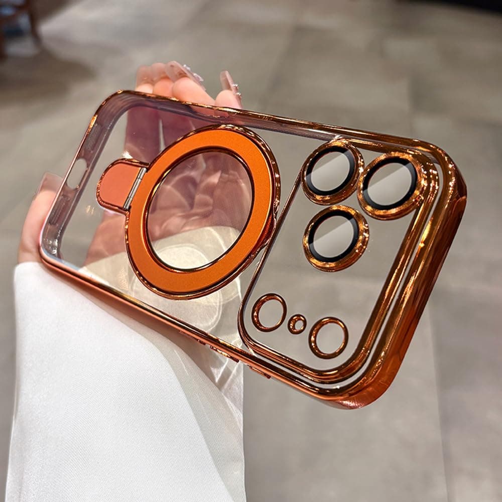 JBJZYZZ Magnetic for iPhone 17 Pro Max Case Clear,Invisible Ring Stand,Built-in Camera Lens Protector, Compatible with MagSafe,Shockproof Case for 17 ProMax,Orange thumbnail 5