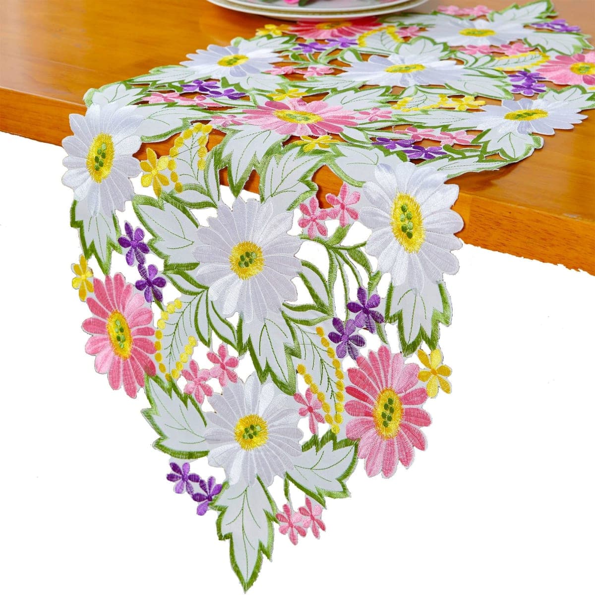 AMARED Spring Daisy Table Runners Embroidered Flowery Table Linen for Home Decoration 13 X 34 Inch — image 1