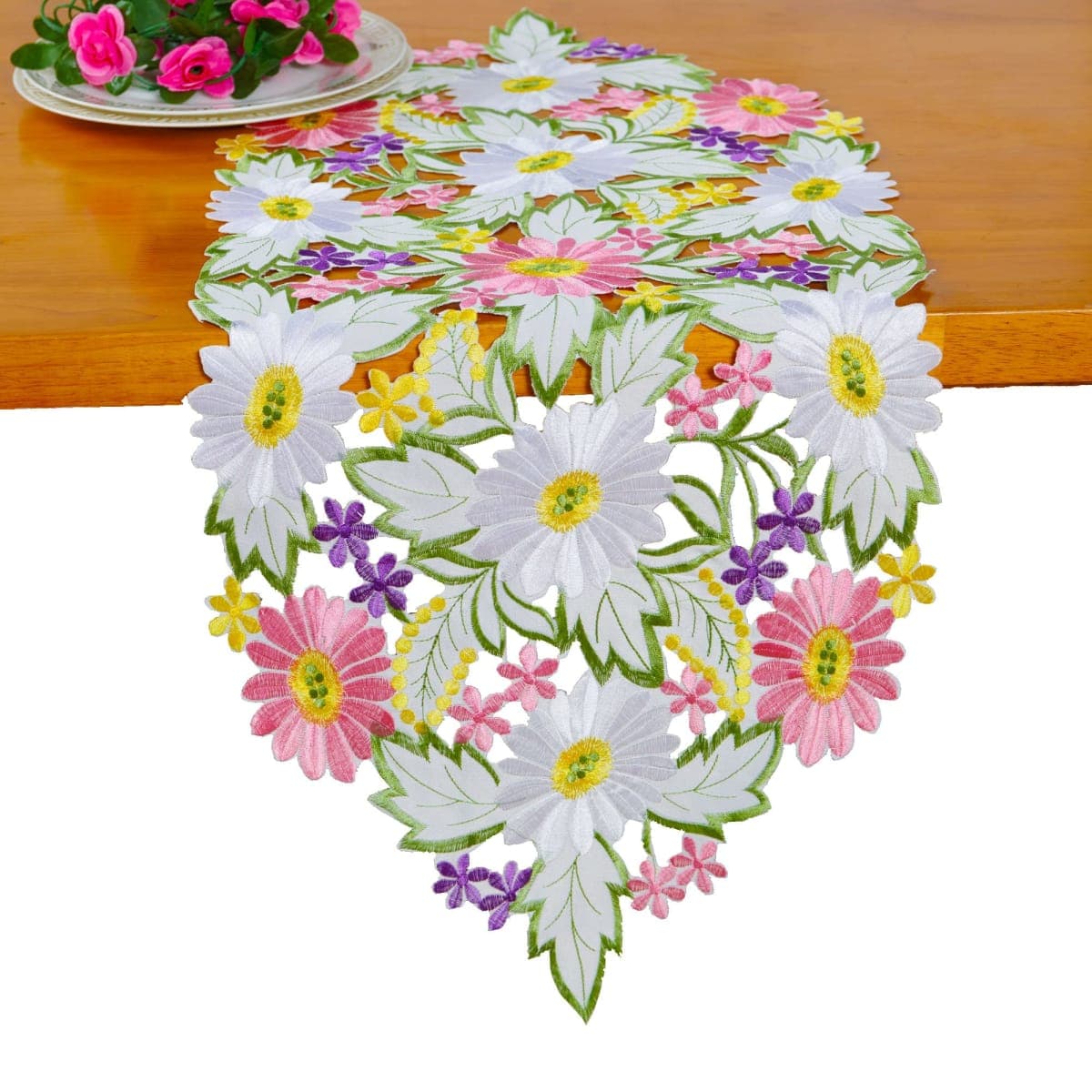 AMARED Spring Daisy Table Runners Embroidered Flowery Table Linen for Home Decoration 13 X 34 Inch thumbnail 4