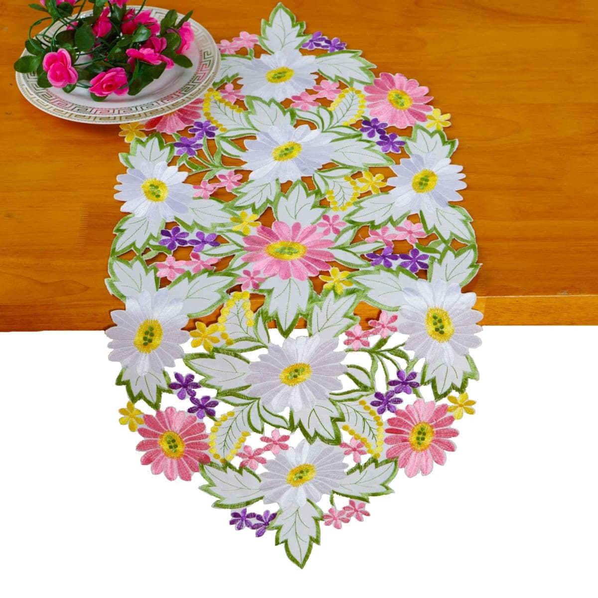 AMARED Spring Daisy Table Runners Embroidered Flowery Table Linen for Home Decoration 13 X 34 Inch thumbnail 5