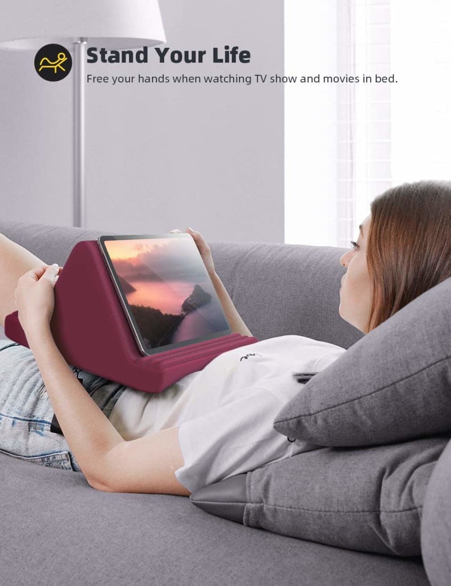Lamicall Pillow Pad, Tablet Pillow Stand Holder : Multi-Angle Tablet Stand for Bed Sofa, Compatible with iPad Pro 9.7, 10.5, 12.9 Air Mini 6 5 4 3 2, Kindle, Nexus - Purplish Red thumbnail 2