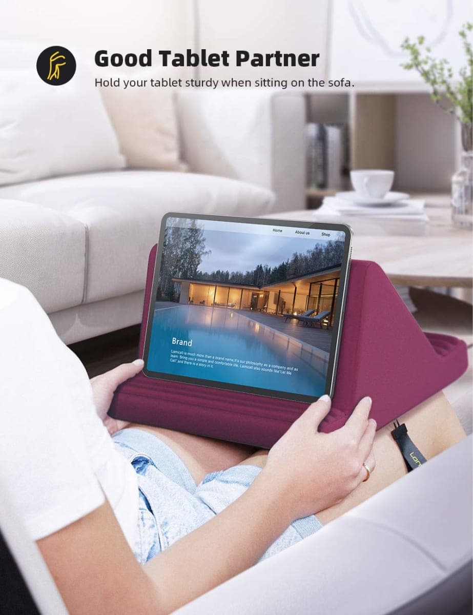 Lamicall Pillow Pad, Tablet Pillow Stand Holder : Multi-Angle Tablet Stand for Bed Sofa, Compatible with iPad Pro 9.7, 10.5, 12.9 Air Mini 6 5 4 3 2, Kindle, Nexus - Purplish Red thumbnail 3