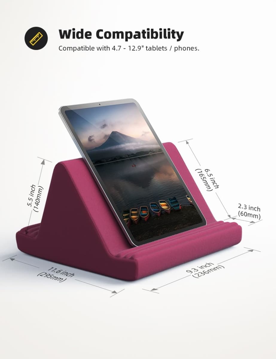 Lamicall Pillow Pad, Tablet Pillow Stand Holder : Multi-Angle Tablet Stand for Bed Sofa, Compatible with iPad Pro 9.7, 10.5, 12.9 Air Mini 6 5 4 3 2, Kindle, Nexus - Purplish Red thumbnail 5