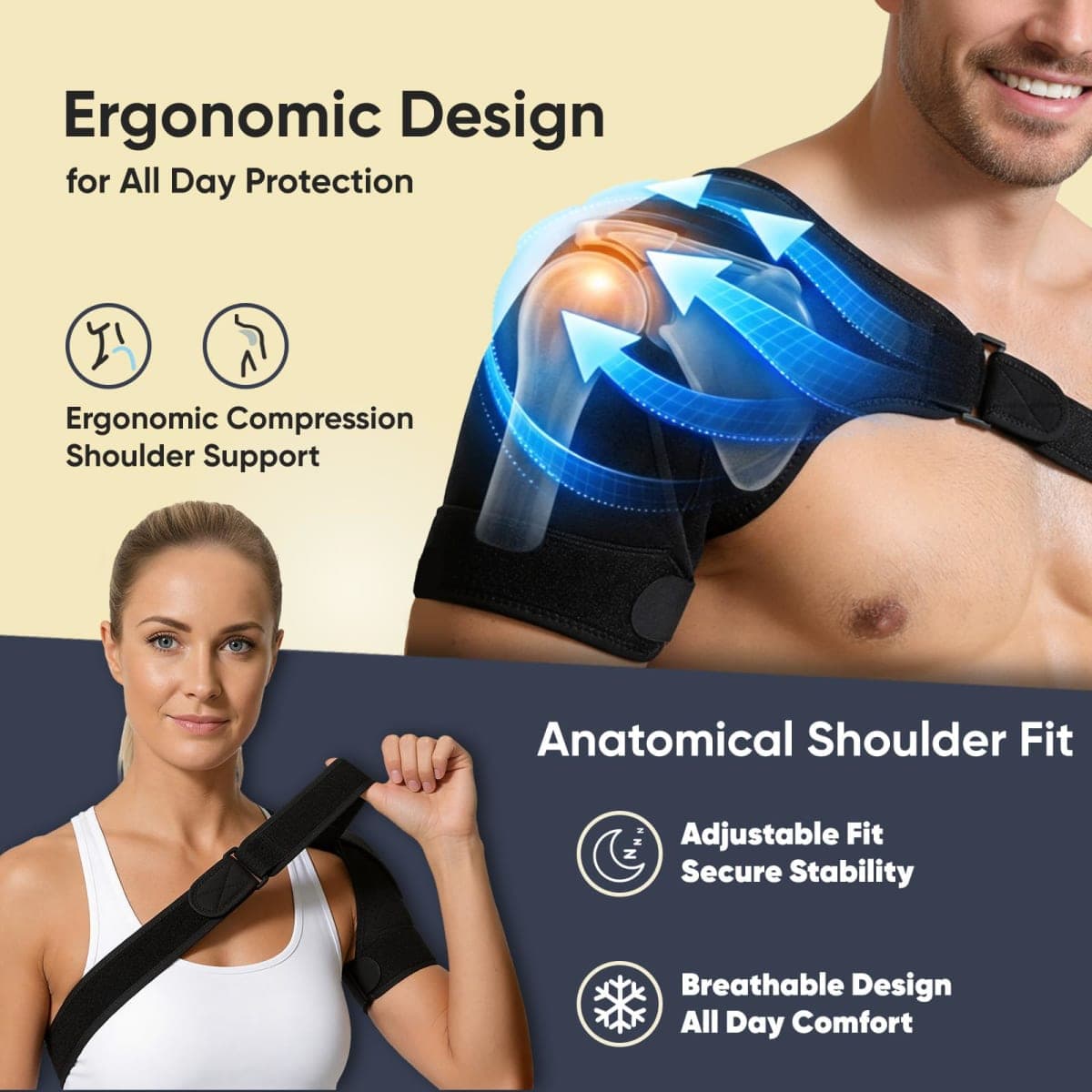 NEXVOXA 1 PC Shoulder Brace for Men and Women for Pain Relief - Shoulder Support & Compression Sleeve for Torn Rotator Cuff, AC Joint, Dislocation - Adjustable Design (Black, Size S) thumbnail 3