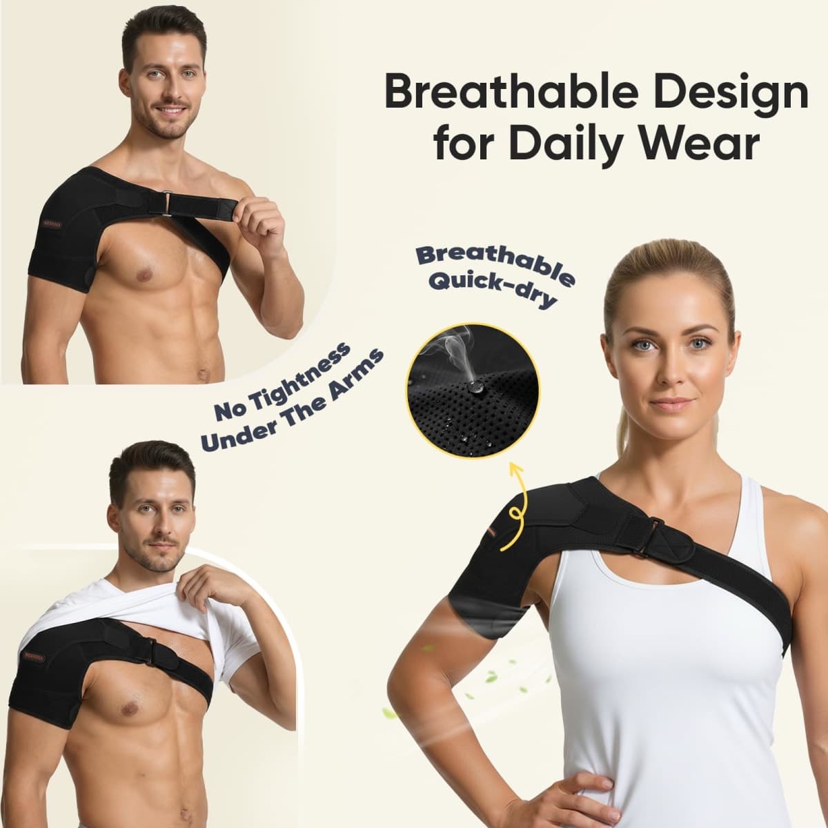 NEXVOXA 1 PC Shoulder Brace for Men and Women for Pain Relief - Shoulder Support & Compression Sleeve for Torn Rotator Cuff, AC Joint, Dislocation - Adjustable Design (Black, Size S) thumbnail 5