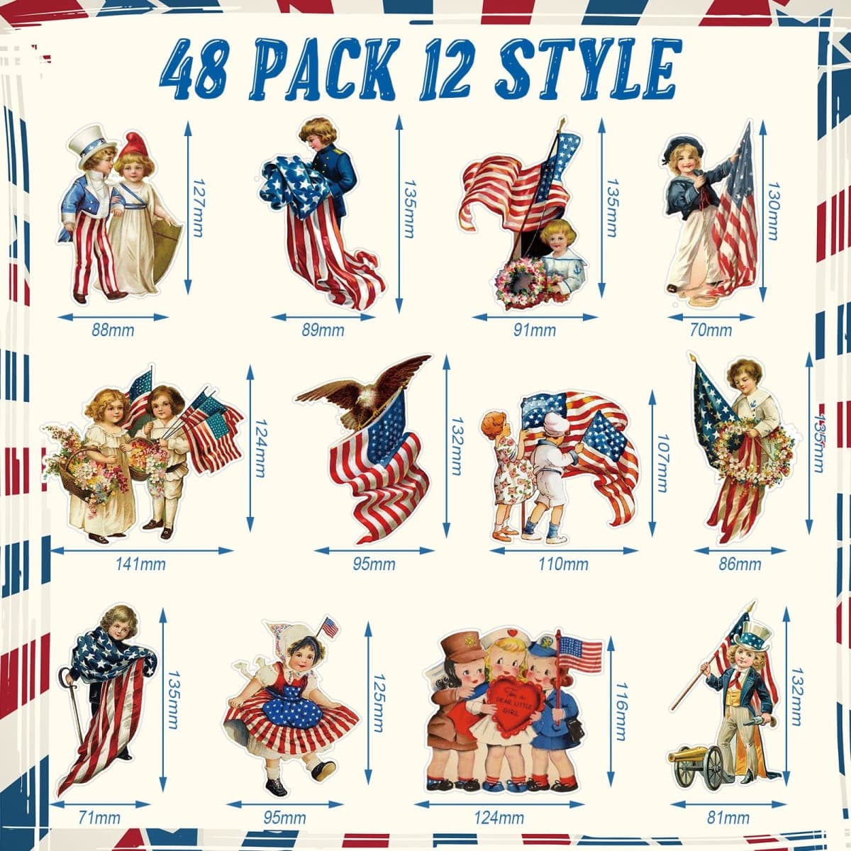 Fuutreo 48 Pcs Vintage 4th of July Hanging Ornaments Retro Independence Day Tree Ornaments Patriotic Cut Out Decorations for Classroom Home Tree Window Wall Dependence Day Party Favors thumbnail 2