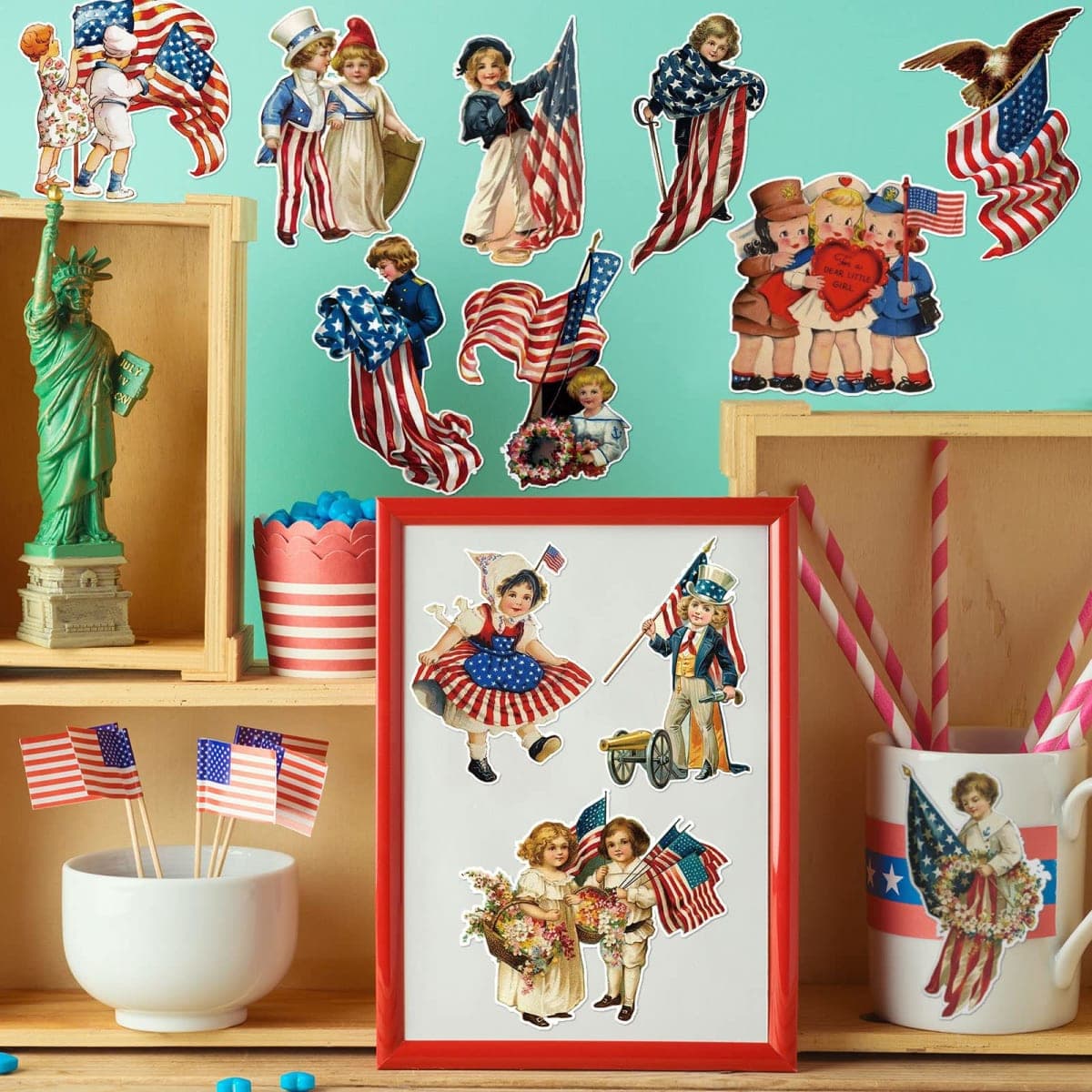 Fuutreo 48 Pcs Vintage 4th of July Hanging Ornaments Retro Independence Day Tree Ornaments Patriotic Cut Out Decorations for Classroom Home Tree Window Wall Dependence Day Party Favors thumbnail 4