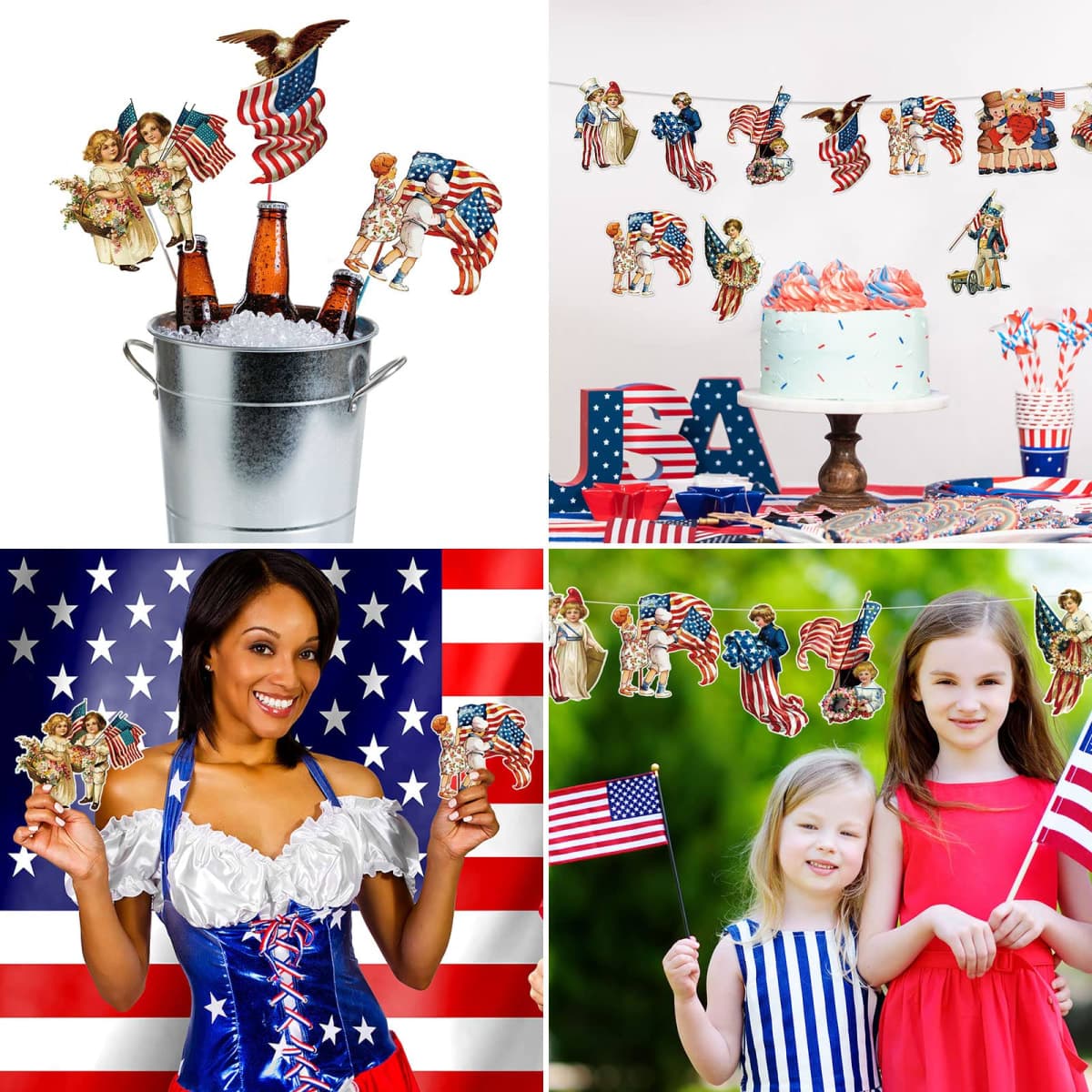 Fuutreo 48 Pcs Vintage 4th of July Hanging Ornaments Retro Independence Day Tree Ornaments Patriotic Cut Out Decorations for Classroom Home Tree Window Wall Dependence Day Party Favors thumbnail 5