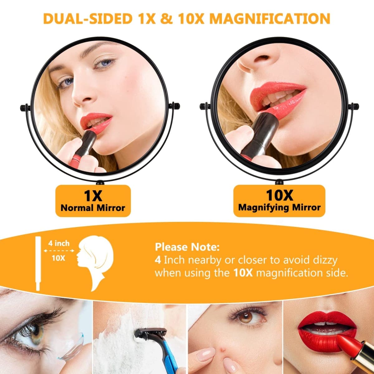 10x Magnifying Makeup Mirror, 8 Inch Tabletop Mirror Double Sided with Magnification, Swivel Make Up Mirror for Bathroom, Black ALHAKIN thumbnail 2