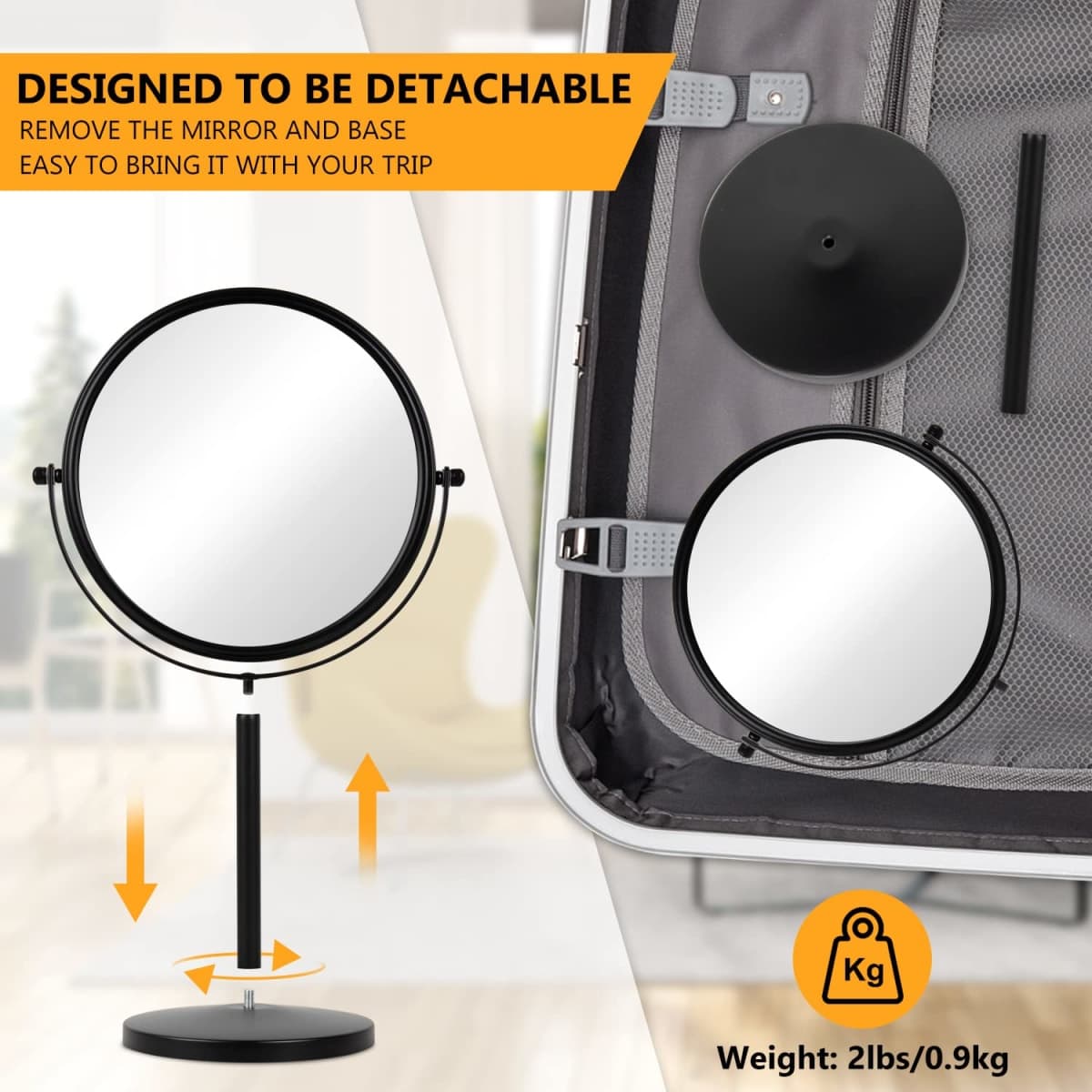 10x Magnifying Makeup Mirror, 8 Inch Tabletop Mirror Double Sided with Magnification, Swivel Make Up Mirror for Bathroom, Black ALHAKIN thumbnail 5