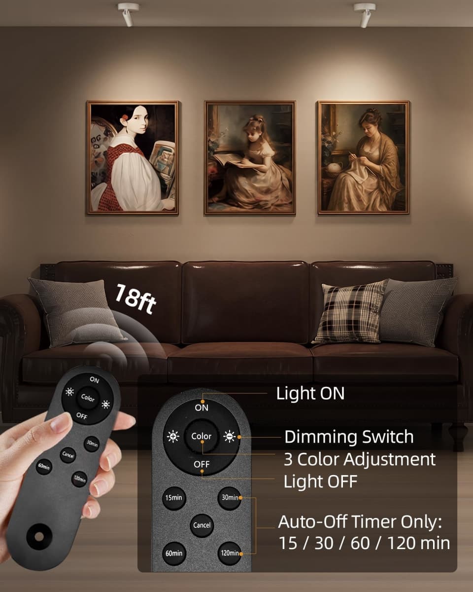 EZVALO Spot Lights Indoor,5500mAh Rechargeable Plant Spotlights with Remote,Wireless Mini Art Accent Spot Lights with Timer&Dimmable, 3CCT, Uplights Indoor for Plants, Display, Artwork (2 Pack-White) thumbnail 4