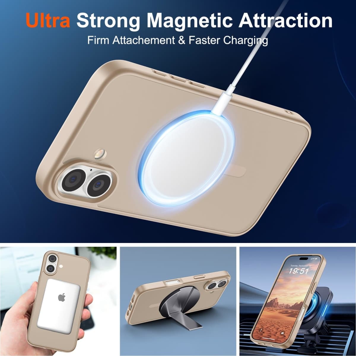 SUPFINE Magnetic for iPhone 17 Case (Compatible with MagSafe)(Military Grade Drop Protection) Translucent Matte Shockproof with Anti-Fingerprint Phone Cover,Desert Gold thumbnail 5