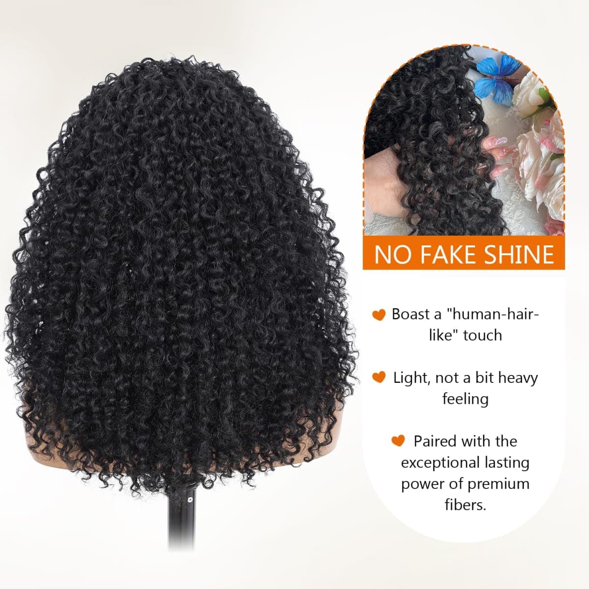 HUA Kinky Curly Half Wig for Black Women 180% Density 3 In 1 Seamless Flip Over Burmese Curly Half Wigs Protein Synthetic Hair Boast A Human Hair Like Touch 18 Inch Wear and Go Glueless Wigs Daily Use thumbnail 3