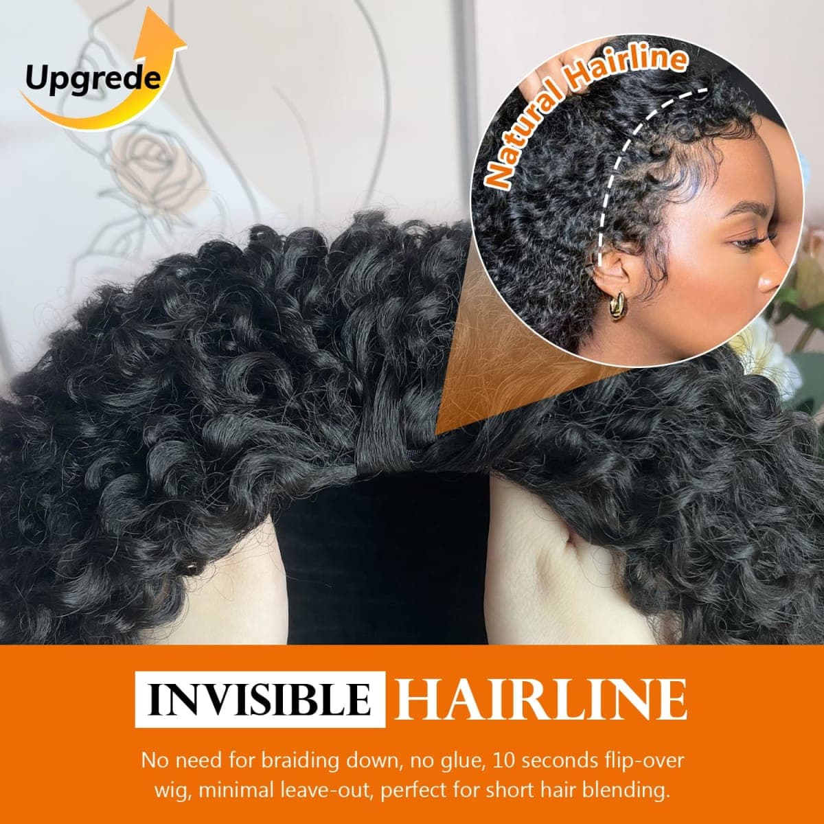 HUA Kinky Curly Half Wig for Black Women 180% Density 3 In 1 Seamless Flip Over Burmese Curly Half Wigs Protein Synthetic Hair Boast A Human Hair Like Touch 18 Inch Wear and Go Glueless Wigs Daily Use thumbnail 4