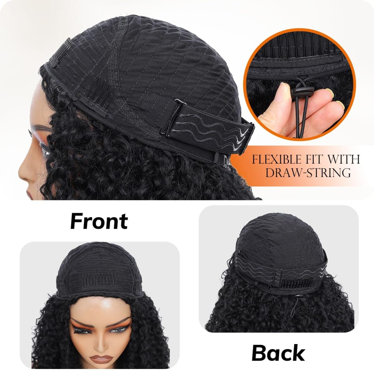 HUA Kinky Curly Half Wig for Black Women 180% Density 3 In 1 Seamless Flip Over Burmese Curly Half Wigs Protein Synthetic Hair Boast A Human Hair Like Touch 18 Inch Wear and Go Glueless Wigs Daily Use thumbnail 5