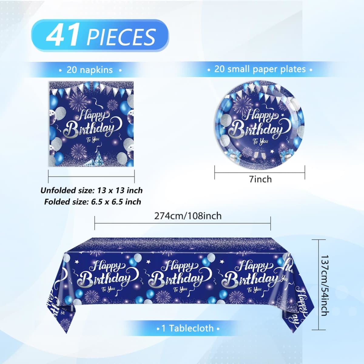 41Pcs Blue Birthday Decorations,Happy Birthday Party Tableware Set Navy Blue Silver Happy Birthday Paper Plates Napkins Tablecloth丨Birthday Decorations for Men Boys,Serve 20 thumbnail 2