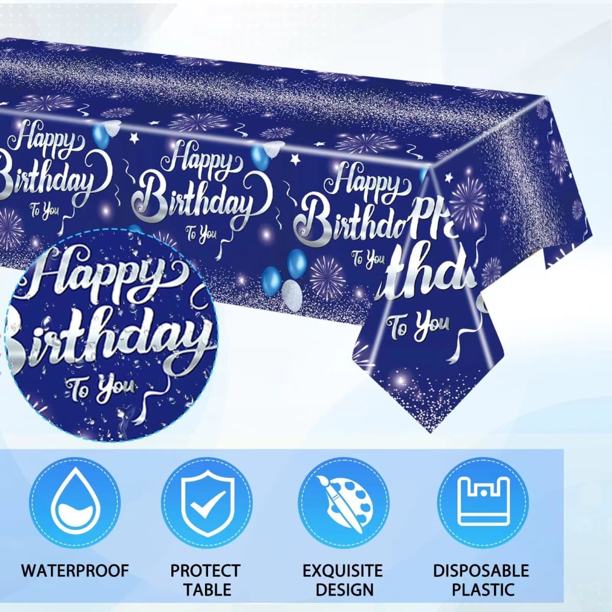 41Pcs Blue Birthday Decorations,Happy Birthday Party Tableware Set Navy Blue Silver Happy Birthday Paper Plates Napkins Tablecloth丨Birthday Decorations for Men Boys,Serve 20 thumbnail 5