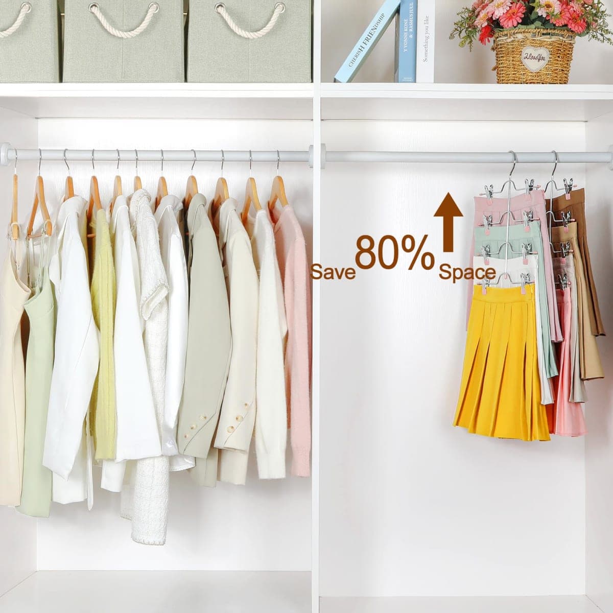 TOPIA HANGER 4 Tier Metal Skirt Hangers for Women, Pants Hanger Space Saving with Adjustable Clips, Gain 70% More Space, Non Slip Grip for Slacks, Trousers, Shorts, Jeans, Towels, Pink, 3-Pack, CT24P thumbnail 2