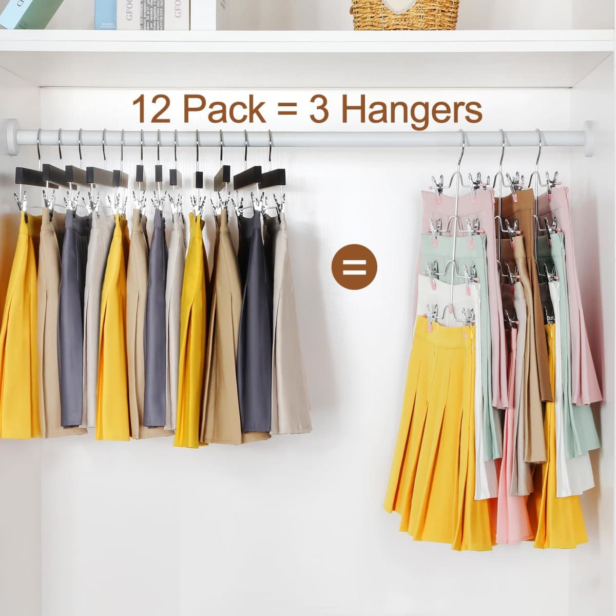 TOPIA HANGER 4 Tier Metal Skirt Hangers for Women, Pants Hanger Space Saving with Adjustable Clips, Gain 70% More Space, Non Slip Grip for Slacks, Trousers, Shorts, Jeans, Towels, Pink, 3-Pack, CT24P thumbnail 3