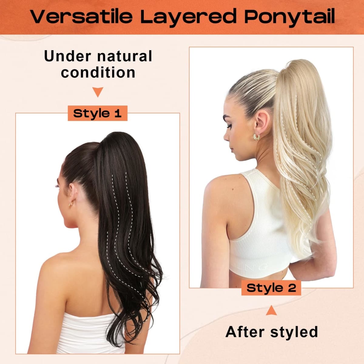 SEIKEA Versatile Drawstring Ponytail Extension, 26" Long Wavy Multi Layered Clip in Ponytail Hair Extensions Stand Up High Fake Pony Tail Soft Natural Synthetic Hairpiece for Women Deep Ginger thumbnail 2
