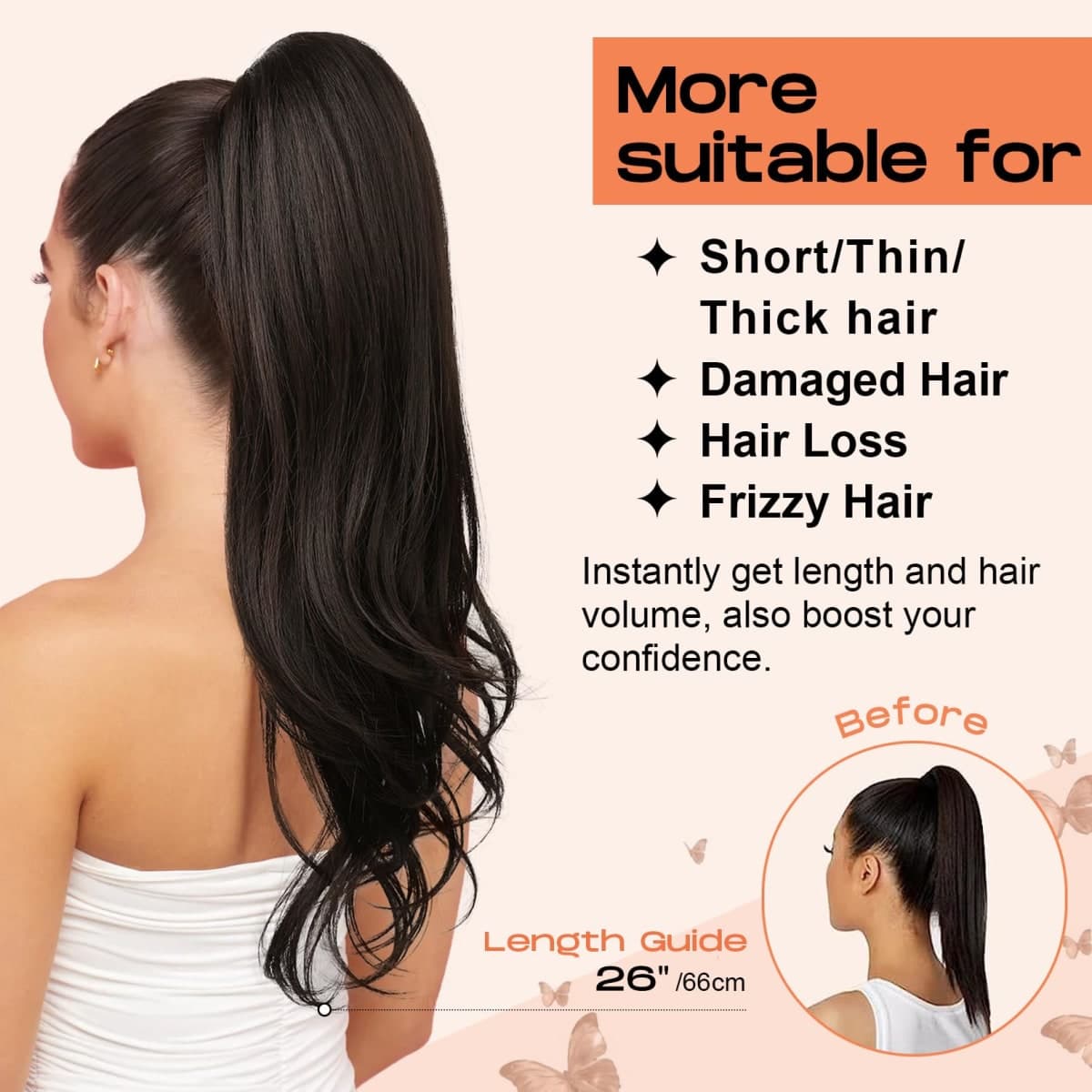 SEIKEA Versatile Drawstring Ponytail Extension, 26" Long Wavy Multi Layered Clip in Ponytail Hair Extensions Stand Up High Fake Pony Tail Soft Natural Synthetic Hairpiece for Women Deep Ginger thumbnail 5