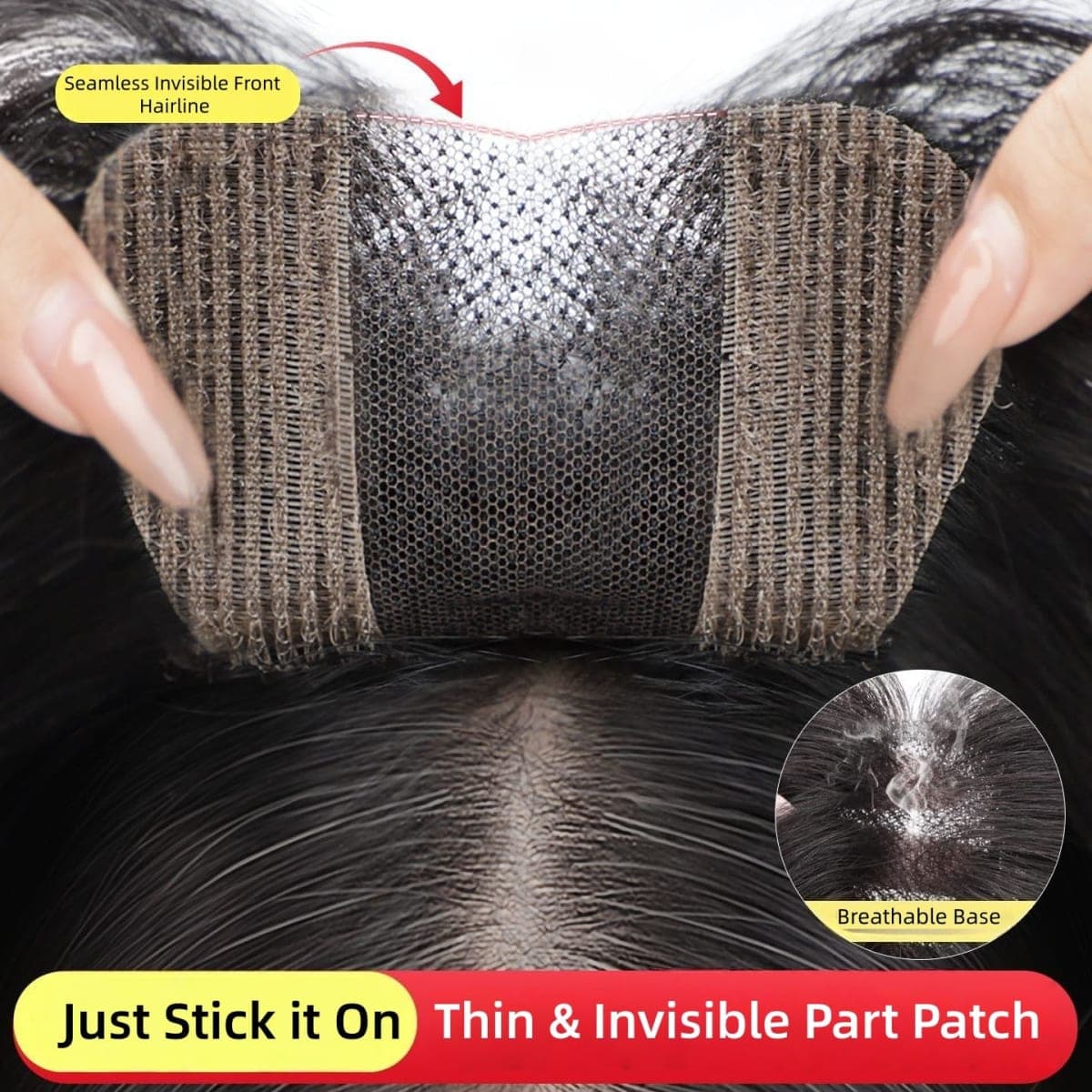 AYunhe No Clip Human Hair Topper for Women U-Shaped Glueless Forehead Hairpiece with Hook and Loop Fastener Hand-Tied Lace Center 10-Inch Trimmable Bangs (Dark Brown No Bangs U) thumbnail 2