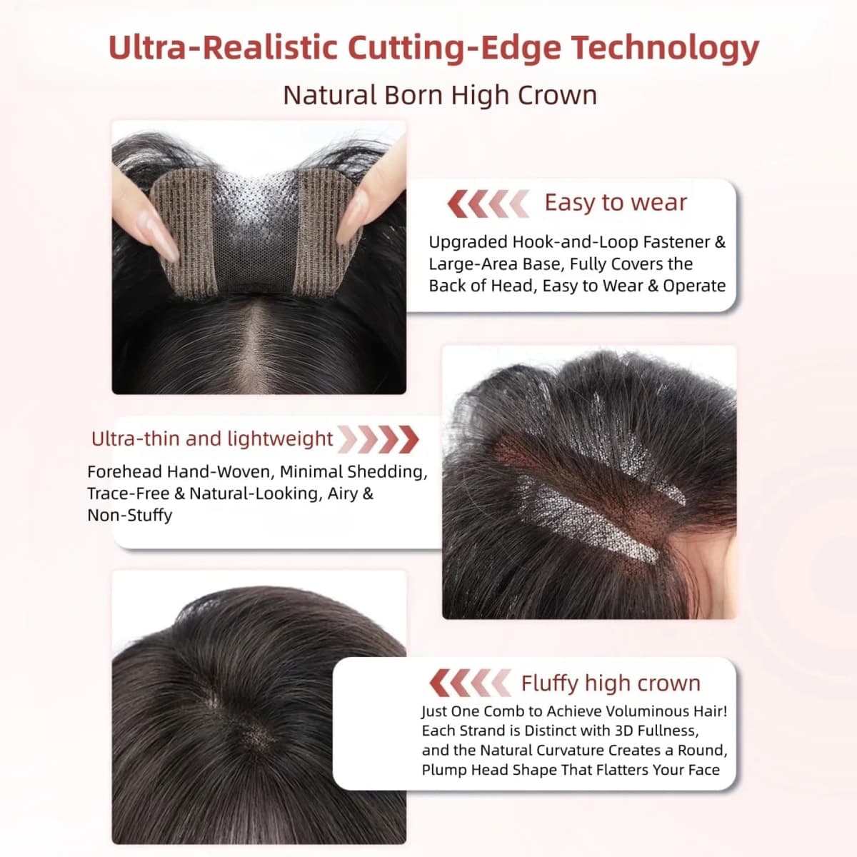 AYunhe No Clip Human Hair Topper for Women U-Shaped Glueless Forehead Hairpiece with Hook and Loop Fastener Hand-Tied Lace Center 10-Inch Trimmable Bangs (Dark Brown No Bangs U) thumbnail 3