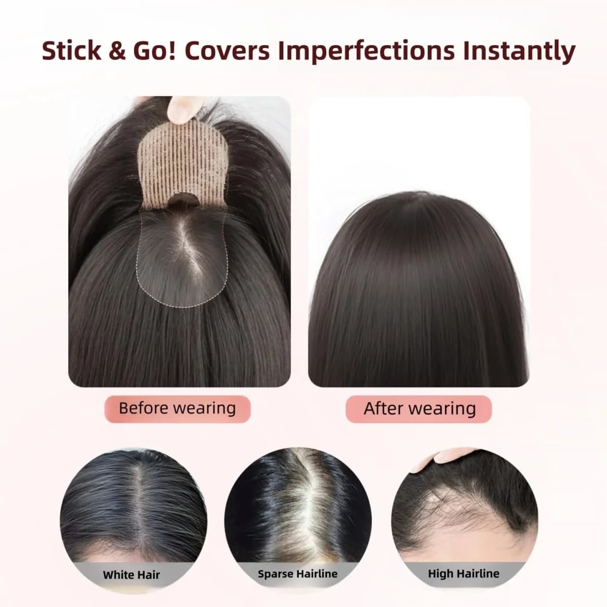 AYunhe No Clip Human Hair Topper for Women U-Shaped Glueless Forehead Hairpiece with Hook and Loop Fastener Hand-Tied Lace Center 10-Inch Trimmable Bangs (Dark Brown No Bangs U) thumbnail 5