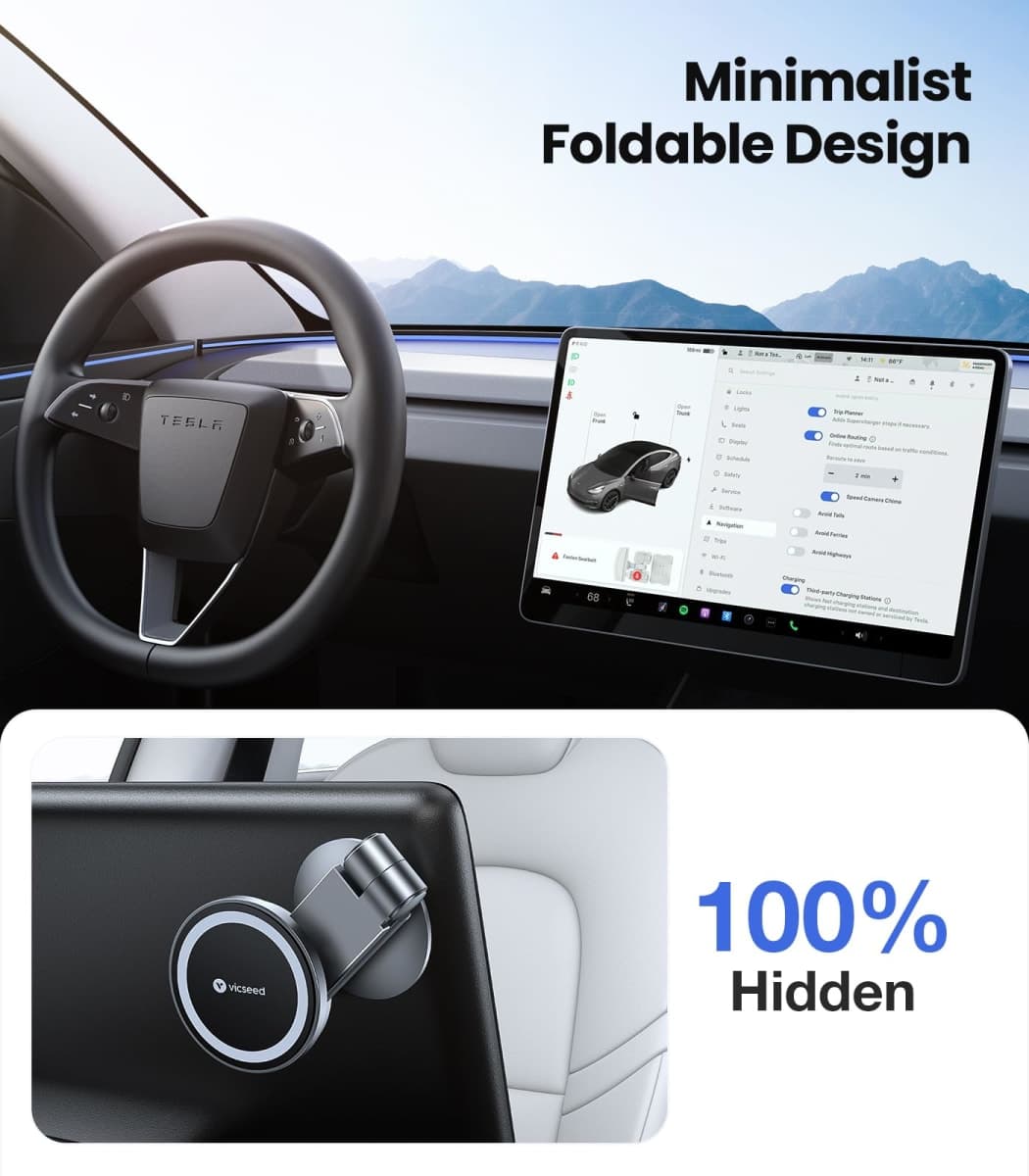 VICSEED for Tesla Phone Mount【Strongest Magnet Power】 Foldable Hidden for Tesla Phone Holder Fit for All Phones, for Tesla Model 3/Y/Cybertruck Accessories, for Tesla Model 3 Model Y thumbnail 2