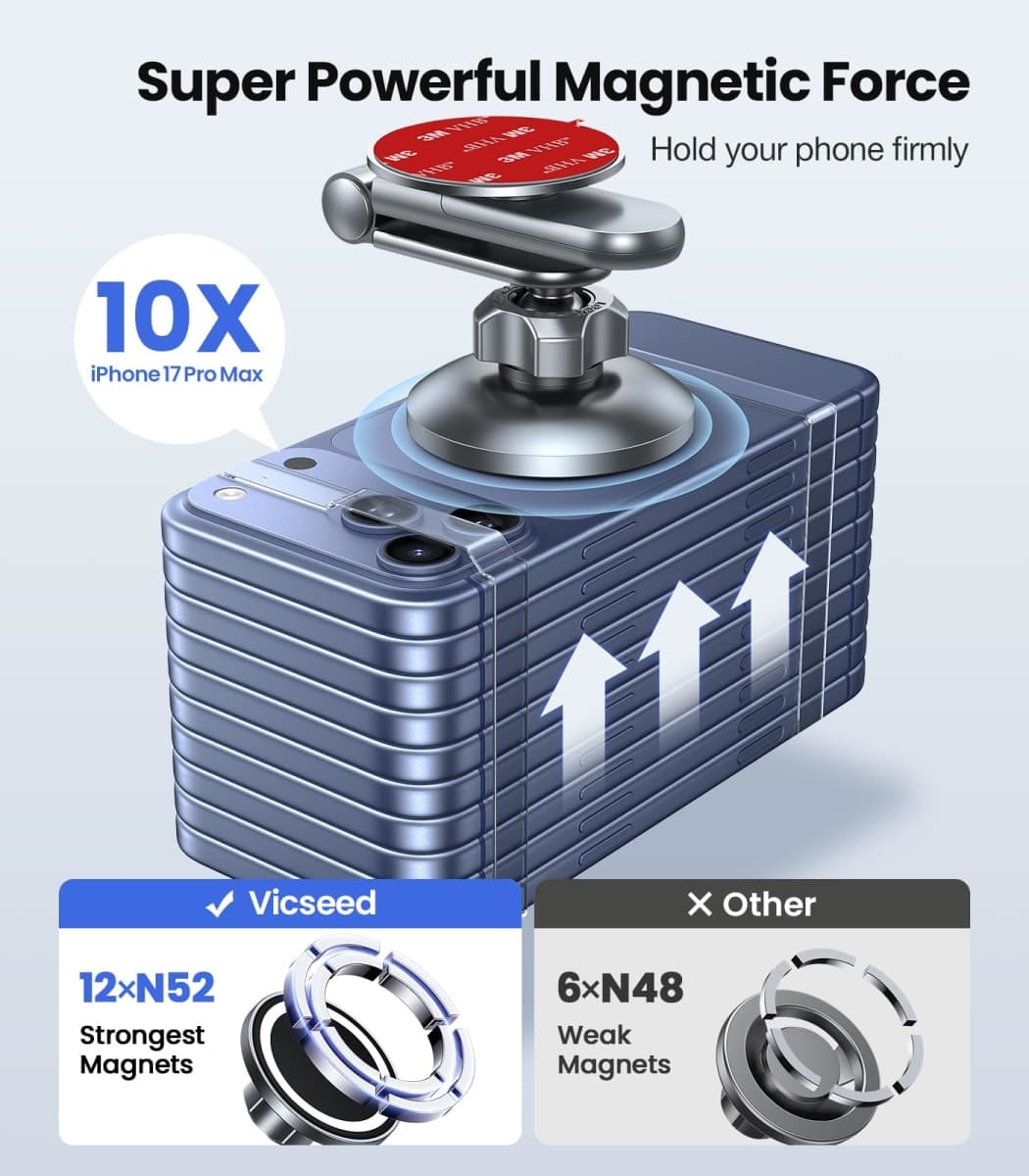 VICSEED for Tesla Phone Mount【Strongest Magnet Power】 Foldable Hidden for Tesla Phone Holder Fit for All Phones, for Tesla Model 3/Y/Cybertruck Accessories, for Tesla Model 3 Model Y thumbnail 4