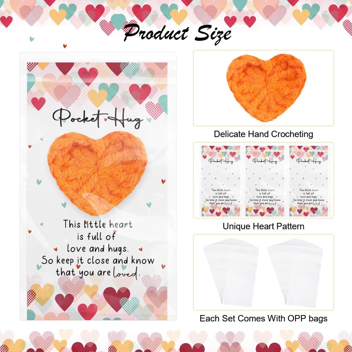 Mindsoft Emotional Cheer Support Gift Bulk Cute Hand Crocheted Pocket Hug Heart Inspirational Cards and Bags Party Favor for End of Year Preschool Toddler Boy Girls(210 Sets) thumbnail 3