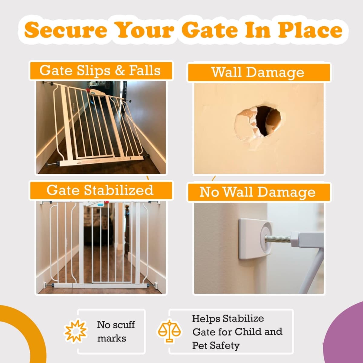 Wall Nanny - Baby Gate Wall Protector (Made in USA) Protect Walls & Doorways from Pet & Dog Gates - No Safety Hazard on Bottom Spindles - for Child Pressure Mounted Stair Safety Gate Wall Cup - 4-Pack thumbnail 2