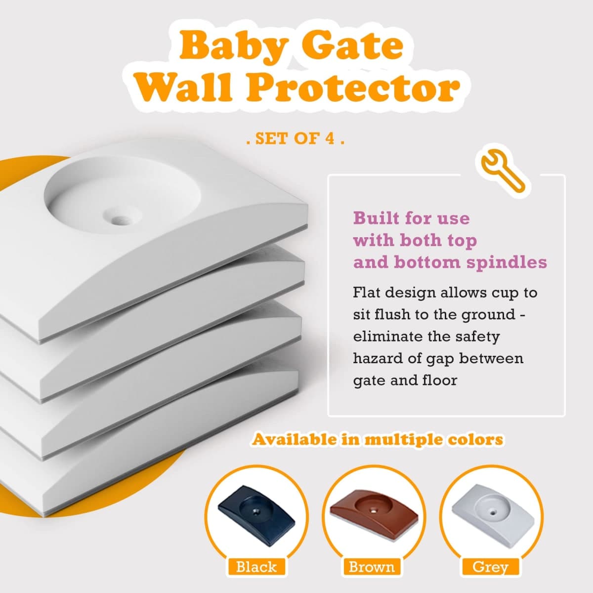 Wall Nanny - Baby Gate Wall Protector (Made in USA) Protect Walls & Doorways from Pet & Dog Gates - No Safety Hazard on Bottom Spindles - for Child Pressure Mounted Stair Safety Gate Wall Cup - 4-Pack thumbnail 3