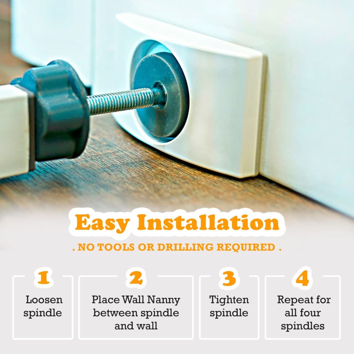 Wall Nanny - Baby Gate Wall Protector (Made in USA) Protect Walls & Doorways from Pet & Dog Gates - No Safety Hazard on Bottom Spindles - for Child Pressure Mounted Stair Safety Gate Wall Cup - 4-Pack thumbnail 4