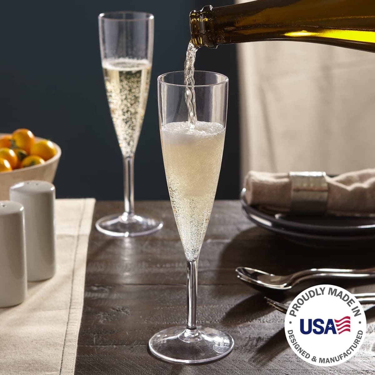 US Acrylic Plastic Reusable Champagne Flute (Set of 12) Rose Pink 5oz Stems | BPA-Free, Shatterproof, Made in USA | Top-Rack Dishwasher Safe thumbnail 2