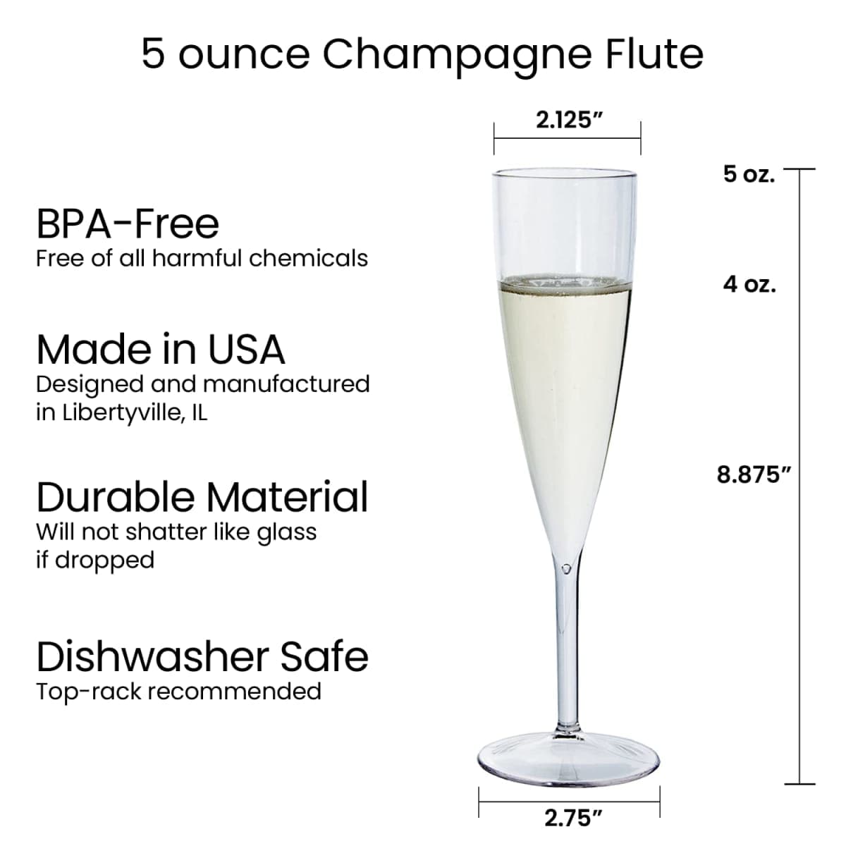 US Acrylic Plastic Reusable Champagne Flute (Set of 12) Rose Pink 5oz Stems | BPA-Free, Shatterproof, Made in USA | Top-Rack Dishwasher Safe thumbnail 5