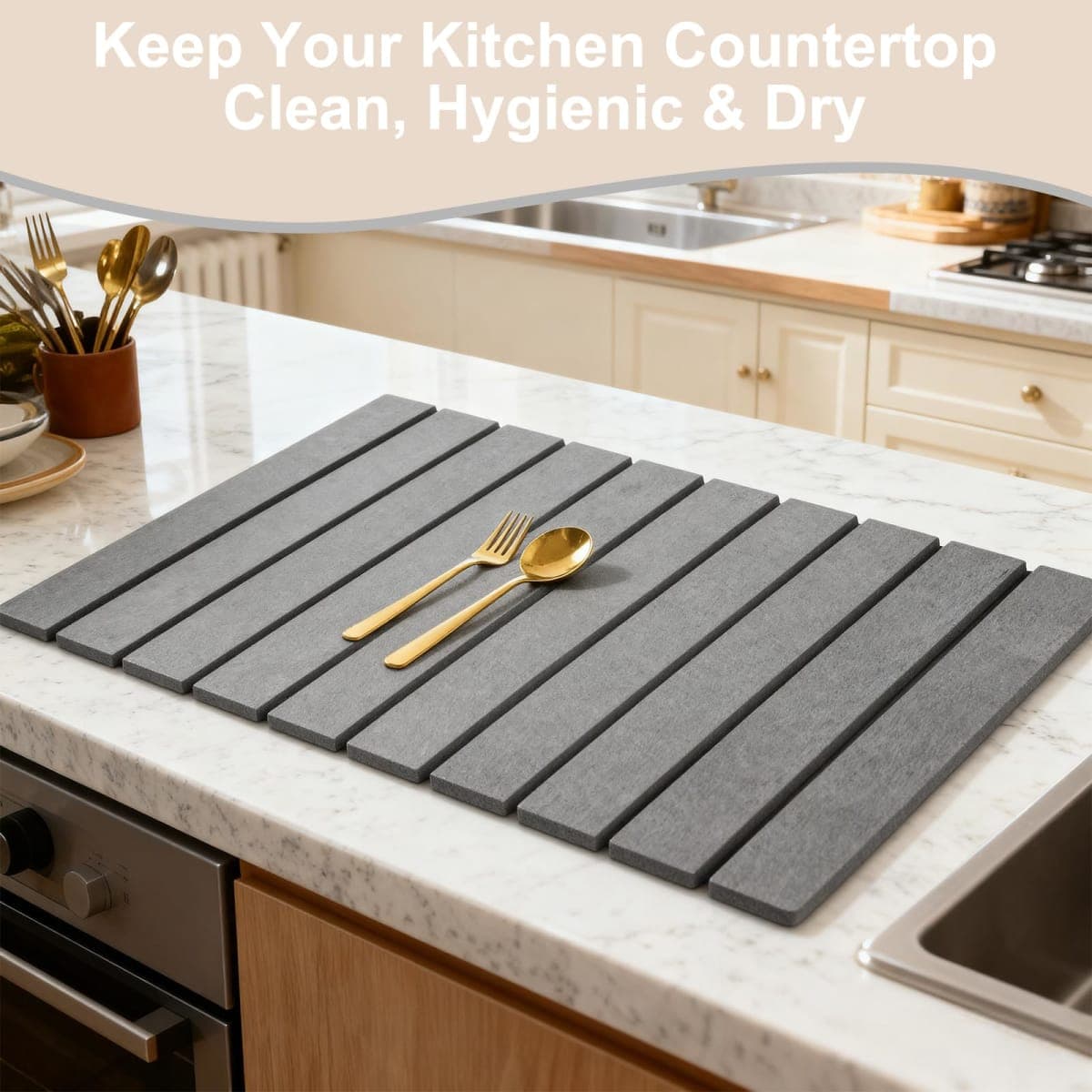 Stone Drying Mat for Kitchen Counter, 24x16 Inch Foldable Diatomaceous Earth Stone Sink, Fast Absorbing Dish Drying Mats for Dishes Bottles Cups, Match any Countertop (White, 24x16 Inch) thumbnail 5