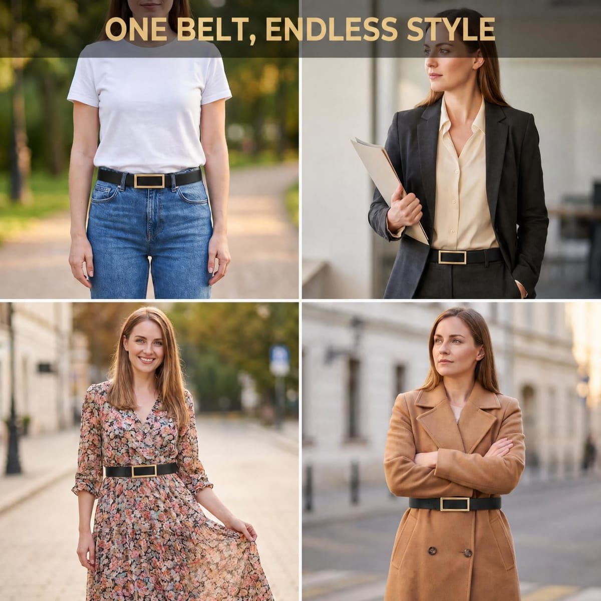 INSIGHTER Genuine Leather Belt for Women Waist Skinny Dress Belt for Jeans Pants 0.93" Width Black Red Brown White, Brown Leather Belt, L: Suit for Pant Size 30-35 thumbnail 4