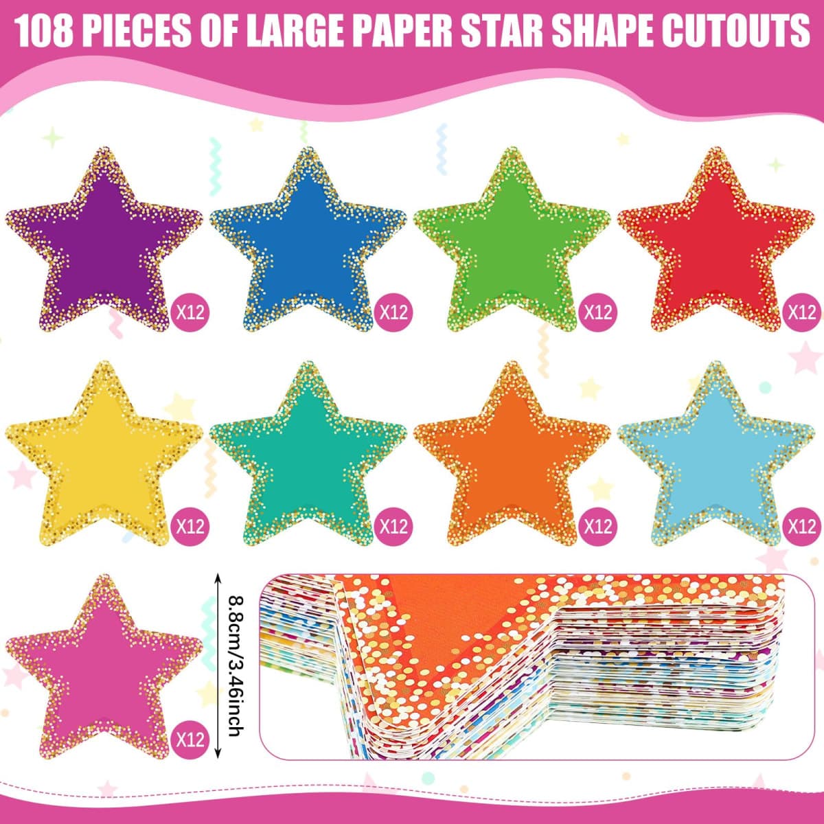 Seajan 108 Pcs Confetti Star Cutouts for Classroom 3.5 Inch Small Bulletin Board Paper Star Decor Assorted Colors Accent for DIY Craft Office School Projects Party Supplies thumbnail 2