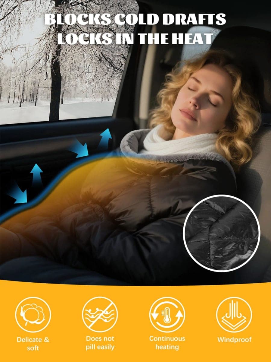 2 IN 1 Reversible Heated Car Blanket 57"x40" Heated Blanket 12V Electric Throw Temp Control Auto Off Portable Travel Blanket for Car Truck RV Van Vehicle Winter Outdoor Camping Road Trip Warmer thumbnail 2